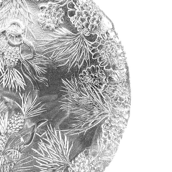 Holiday Clear Glass with Bells Bows Pinecones & Evergreens Platter-Set of 2 - Picture 7 of 7